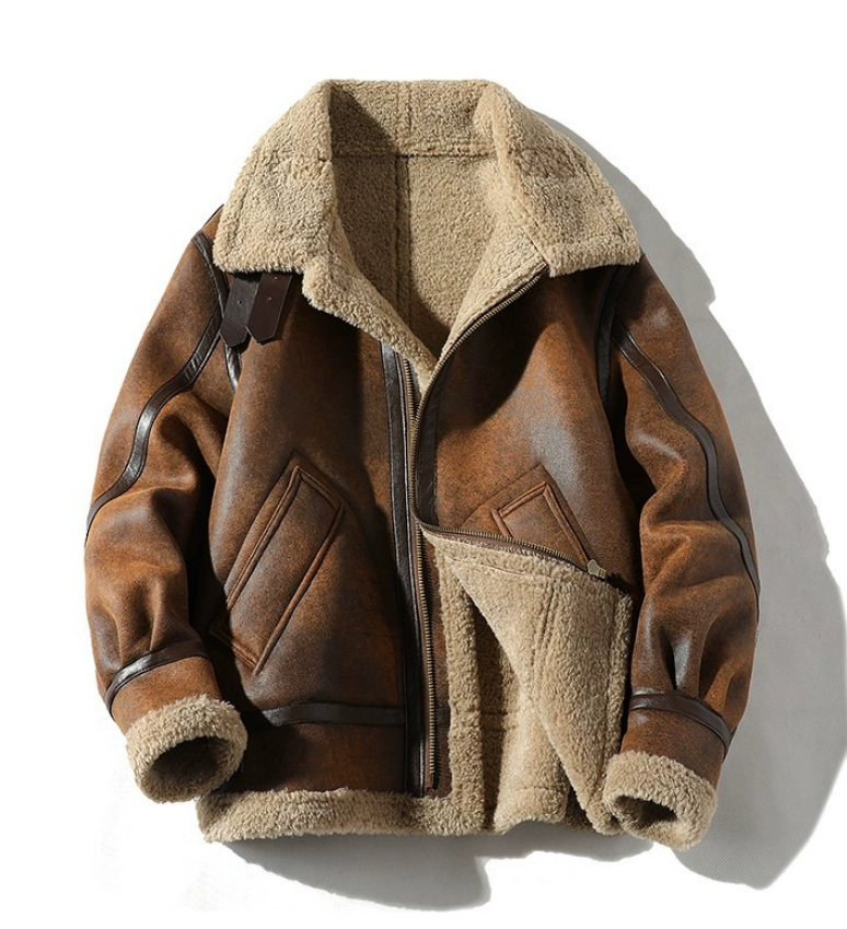 Cazadora retro de efecto piel con interior afelpado - Derval