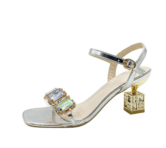 Sandalias mujer tacón decorativo pedrería elegante - Helena