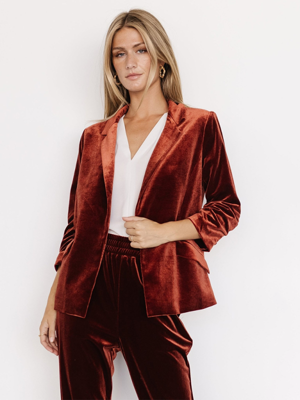 Fyna - Blazer de terciopelo para mujer con solapa y bolsillos