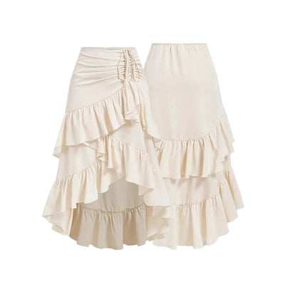 Falda midi para mujer de volantes asimétricos con fruncido lateral corte irregular - Nadège