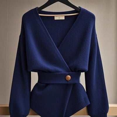 Jersey mujer punto canalé cruzado detalle cinturón estilo elegante - Matildee