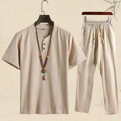 Conjunto de lino para hombre con manga corta estilo relajado - Tao