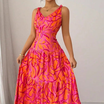 Vestido para mujer con estampado de tirantes corte acampanado - Priscila
