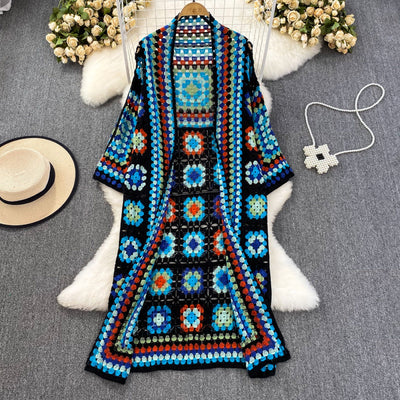 Kimono mujer crochet artesanal estilo bohemio largo - Nahla
