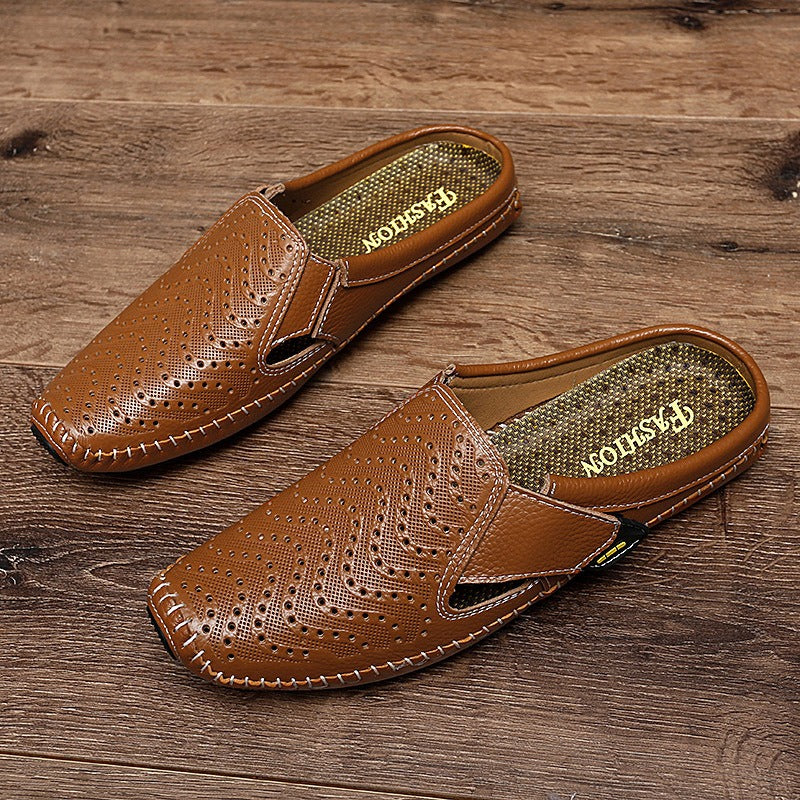 Mocasines destalonados para hombre de piel perforada estilo slip-on - Enrique