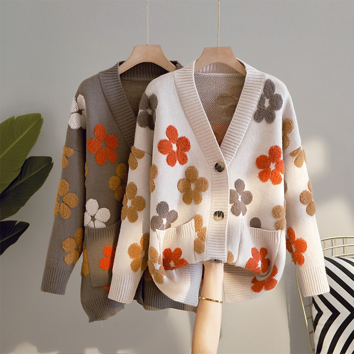Cárdigan mujer punto jacquard flores estilo retro - Karla