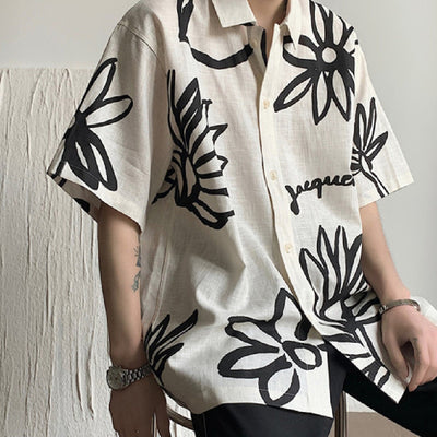 Camisa para hombre de manga corta lino diseño floral artístico - Jörg