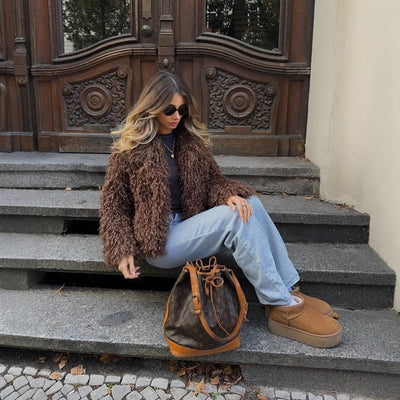 Abrigo de mujer fleece con solapa ancha - Daria