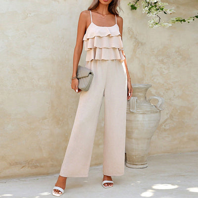 Mono para mujer de tirantes con volantes estilo palazzo - Amira