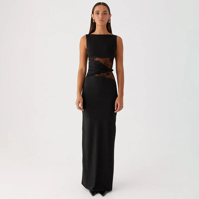 Vestido largo mujer sin mangas con encaje transparente - Leontina