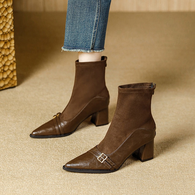 Botines para mujer punta fina elásticos con tacón ancho - Maribel