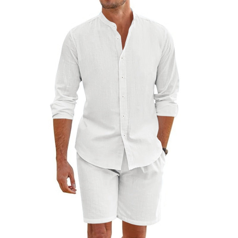 Conjunto hombre lino cuello mao manga larga casual - Terry