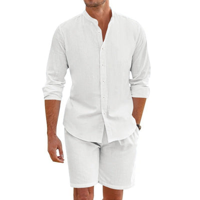 Conjunto hombre lino cuello mao manga larga casual - Terry