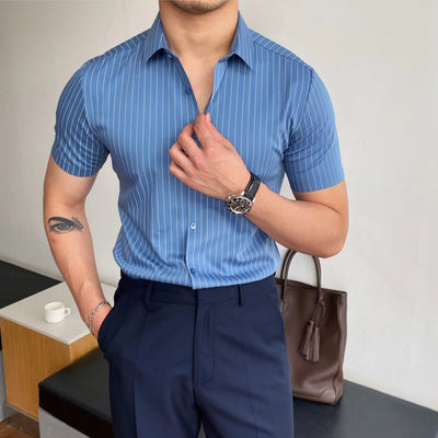 Camisa hombre manga corta rayas entallada formal - Isandro