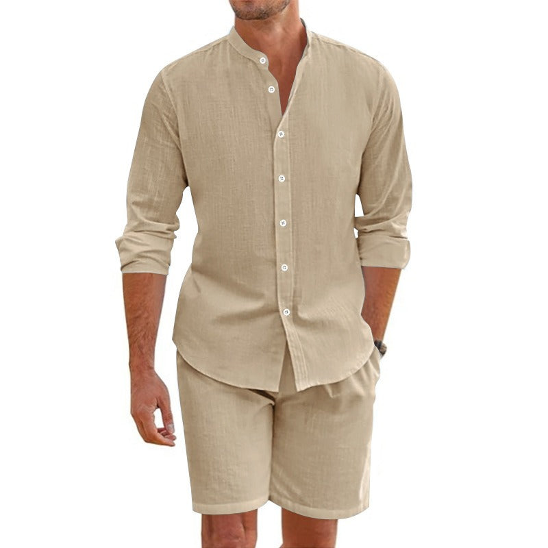 Conjunto hombre lino cuello mao manga larga casual - Terry