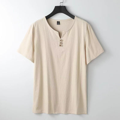 Camiseta hombre lino cuello henley con botones - Carter