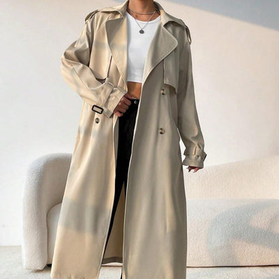 Abrigo trench largo mujer solapas cruzadas cinturón ajustable - Maelis
