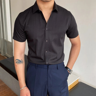 Camisa hombre manga corta rayas entallada formal - Isandro