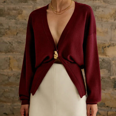 Cárdigan mujer punto grueso cruzado botón decorativo estilo chic - Romane