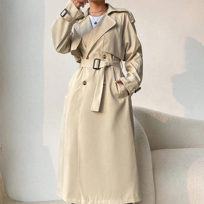 Abrigo trench largo mujer solapas cruzadas cinturón ajustable - Maelis