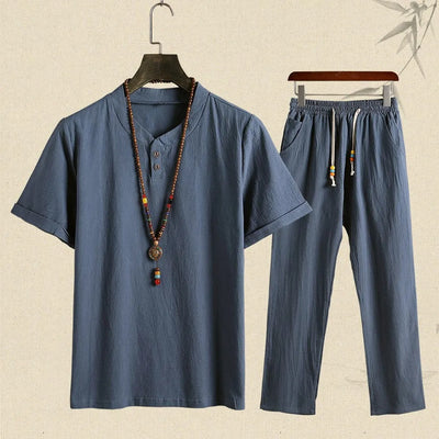 Conjunto de lino para hombre con manga corta estilo relajado - Tao