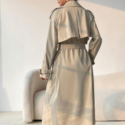 Abrigo trench largo mujer solapas cruzadas cinturón ajustable - Maelis