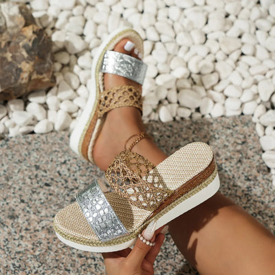 Sandalias Plataforma Mujer Tejido Combinado Estilo Artesanal - Elira