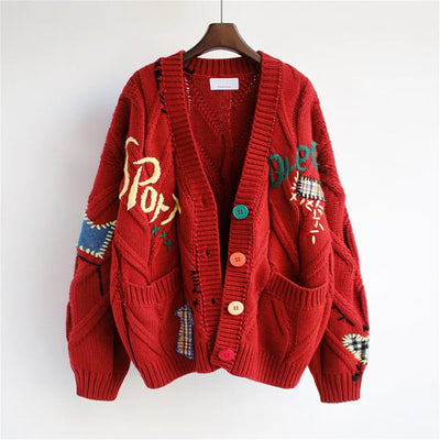 Cárdigan mujer punto grueso bordado estilo oversized - Roxane