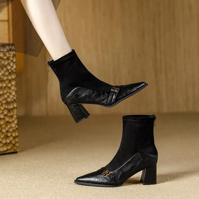 Botines para mujer punta fina elásticos con tacón ancho - Maribel
