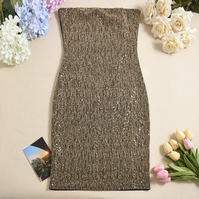 Vestido corto para mujer lentejuelas corte ajustado sin tirantes - Karla