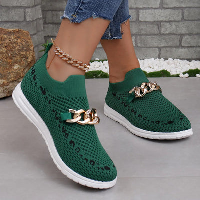 Zapatillas casuales para mujer tejido transpirable con cadena decorativa - Mariela