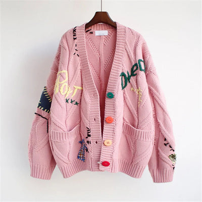 Cárdigan mujer punto grueso bordado estilo oversized - Roxane