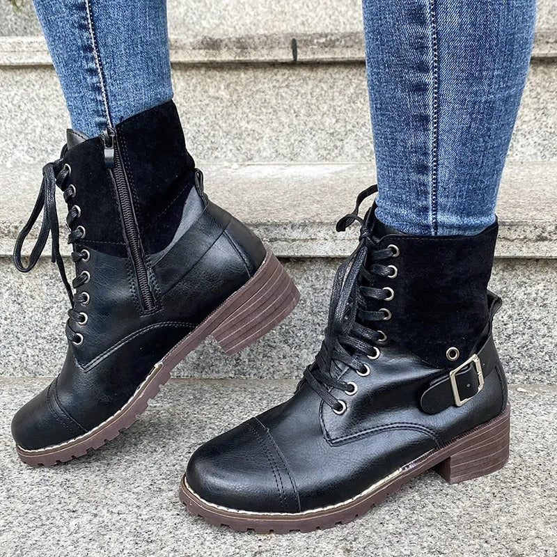 Botas mujer cordones piel sintética caña media estilo robusto - Thalia
