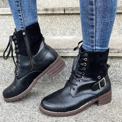 Botas mujer cordones piel sintética caña media estilo robusto - Thalia