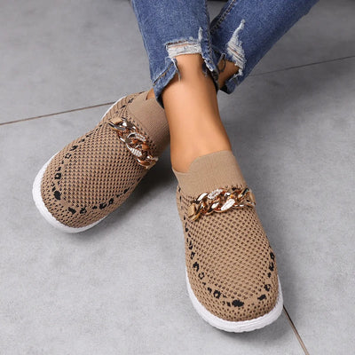 Zapatillas casuales para mujer tejido transpirable con cadena decorativa - Mariela