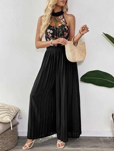 Mono para mujer con encaje bordado floral estilo palazzo - Irma