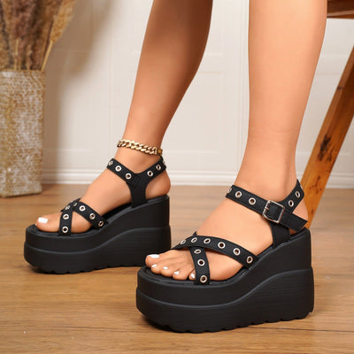 Sandalias de Plataforma Mujer Diseño Cruzado con Tachuelas - Romane