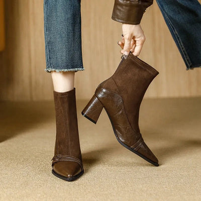 Botines para mujer punta fina elásticos con tacón ancho - Maribel