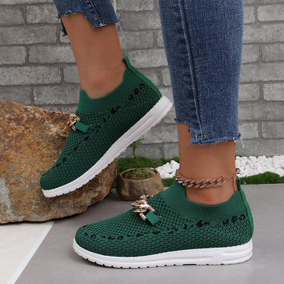 Zapatillas casuales para mujer tejido transpirable con cadena decorativa - Mariela