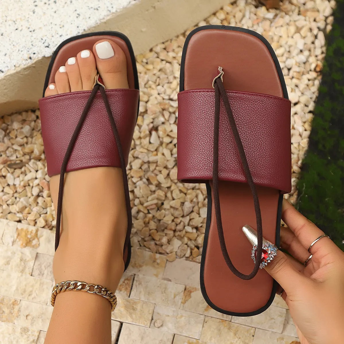 Sandalias planas para mujer piel sintética diseño romano - Camila