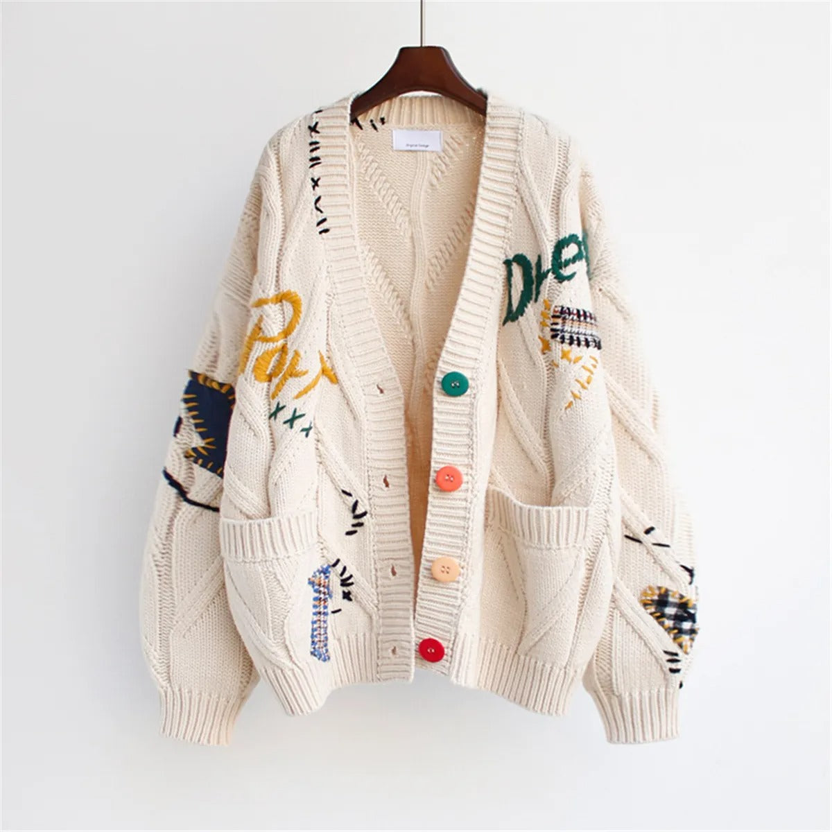Cárdigan mujer punto grueso bordado estilo oversized - Roxane