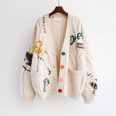Cárdigan mujer punto grueso bordado estilo oversized - Roxane