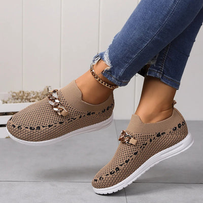 Zapatillas casuales para mujer tejido transpirable con cadena decorativa - Mariela