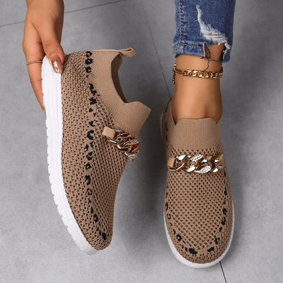 Zapatillas casuales para mujer tejido transpirable con cadena decorativa - Mariela