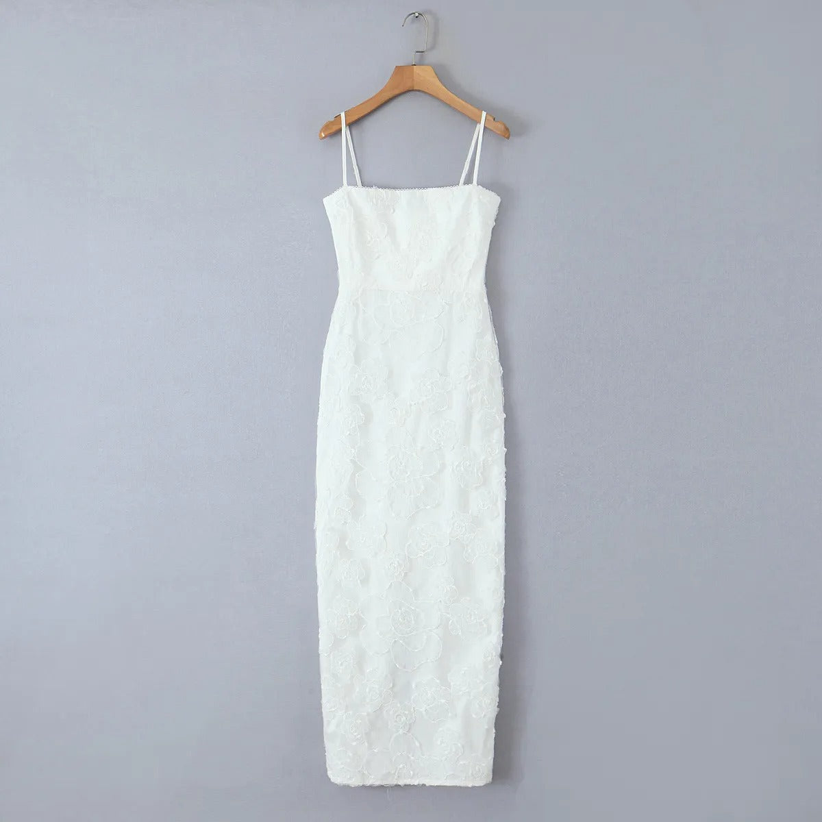 Vestido largo para mujer de encaje floral con tirantes finos estilo elegante - Elena