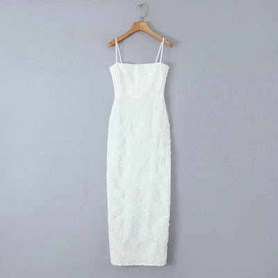 Vestido largo para mujer de encaje floral con tirantes finos estilo elegante - Elena