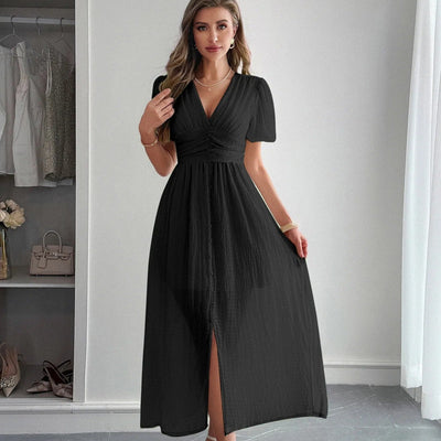 Vestido largo para mujer con escote cruzado estilo elegante con abertura frontal - Dalia