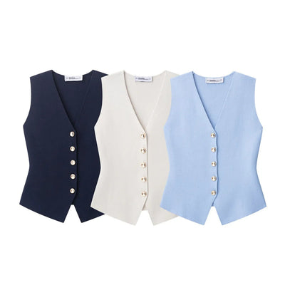 Chaleco mujer sin mangas con botones dorados estilo sastre - Saray