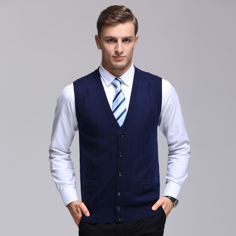 Chaleco hombre tejido canalé sin mangas estilo formal - Edgar