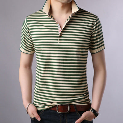 Camiseta polo para hombre de algodón a rayas con cuello abierto - Hugo
